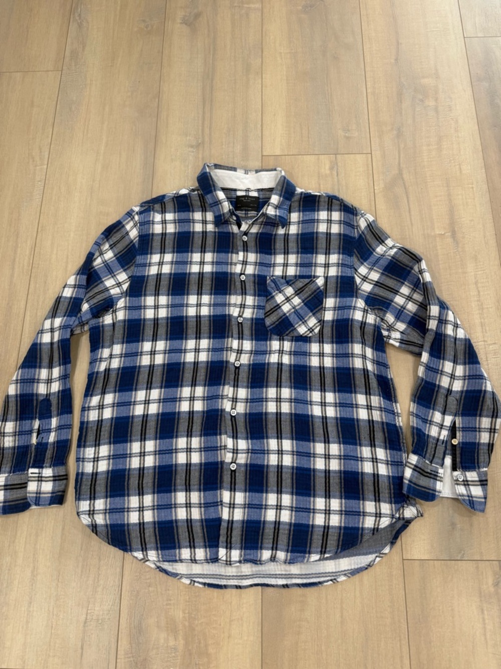 rag & bone Blue and White Plaid Button-Down Shirt